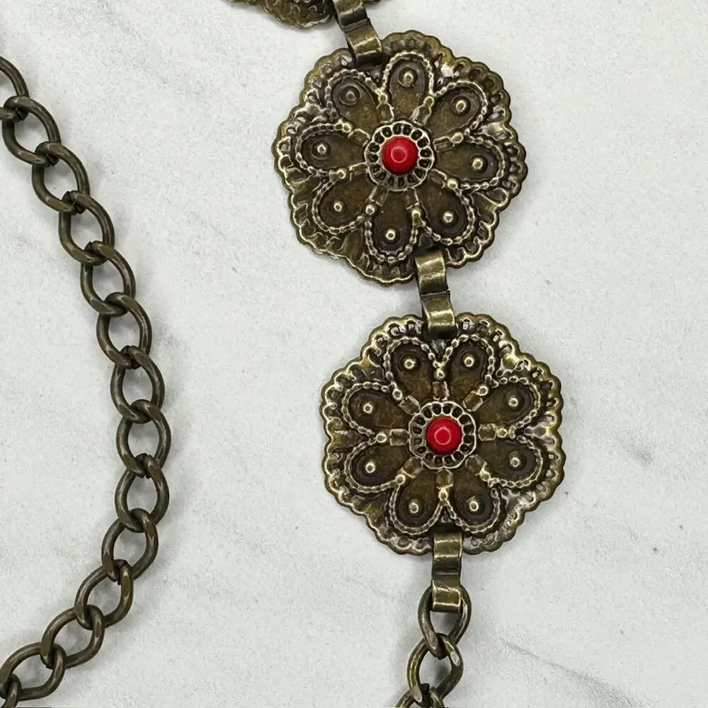 Western Concho Gold Tone Floral Chain Belt One Size (OS) ✨
